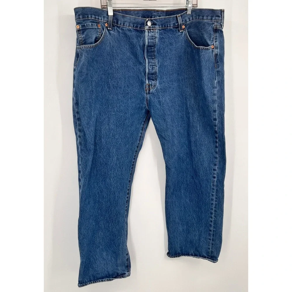 Levis 501 Original Fit Button Fly Blue Denim Jeans‎ Mens 46x30 Medium Wash